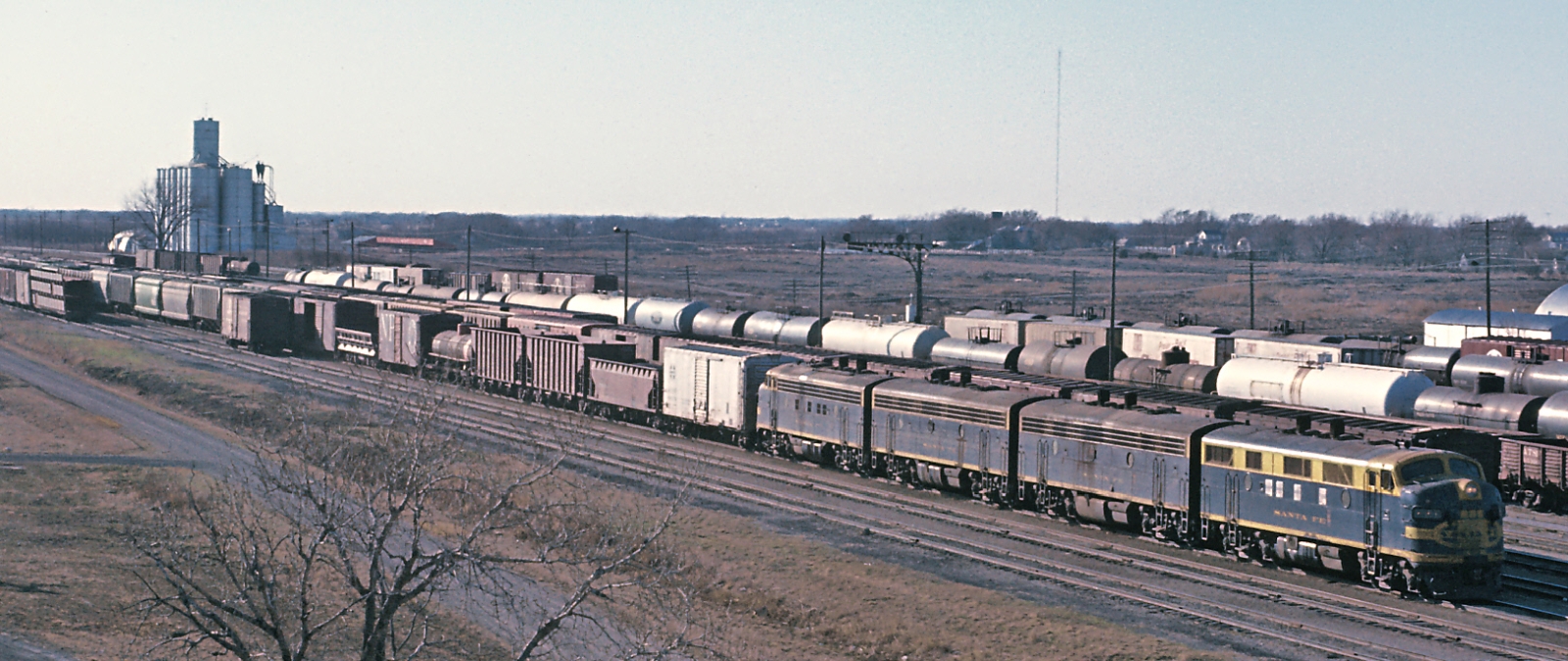 A four-part F3 in 1972 in a Santa Fe freight yard