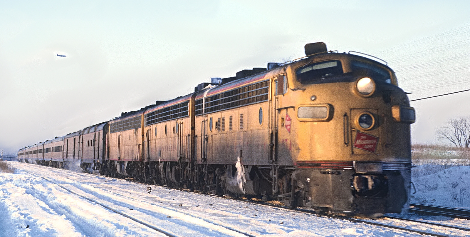 The “Moring Hiawatha” in January 1966 with two A and one B unit at Lake, Wisconsin