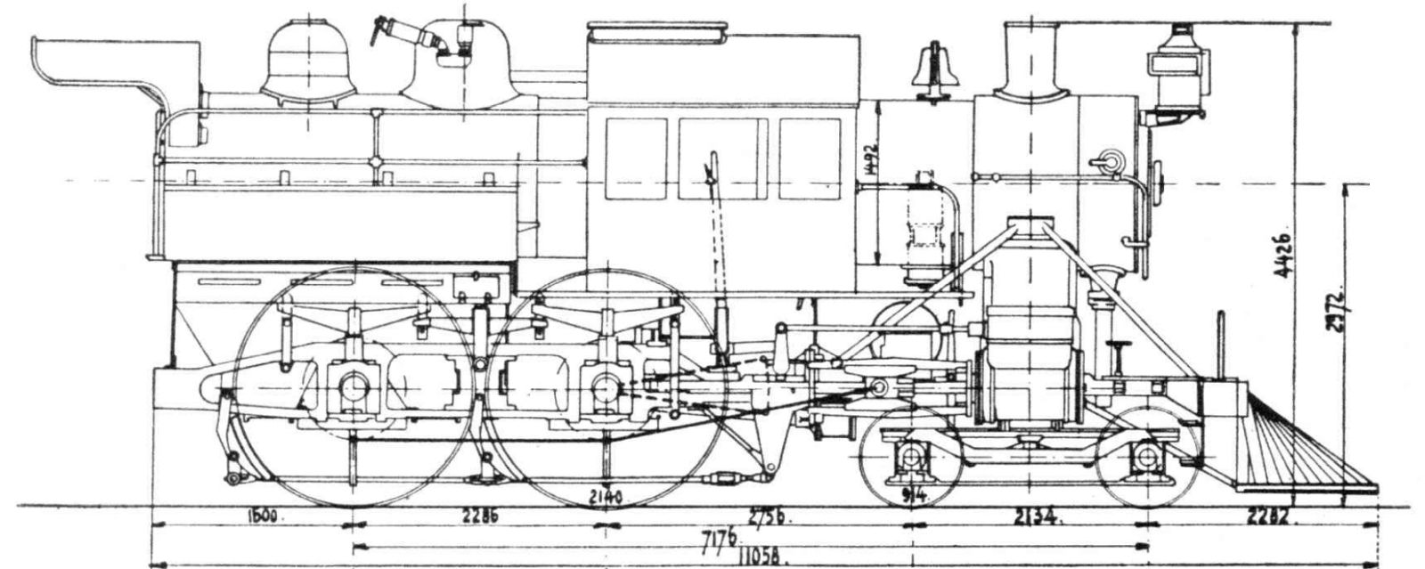Risszeichnung nach dem Umbau zur 4-4-0