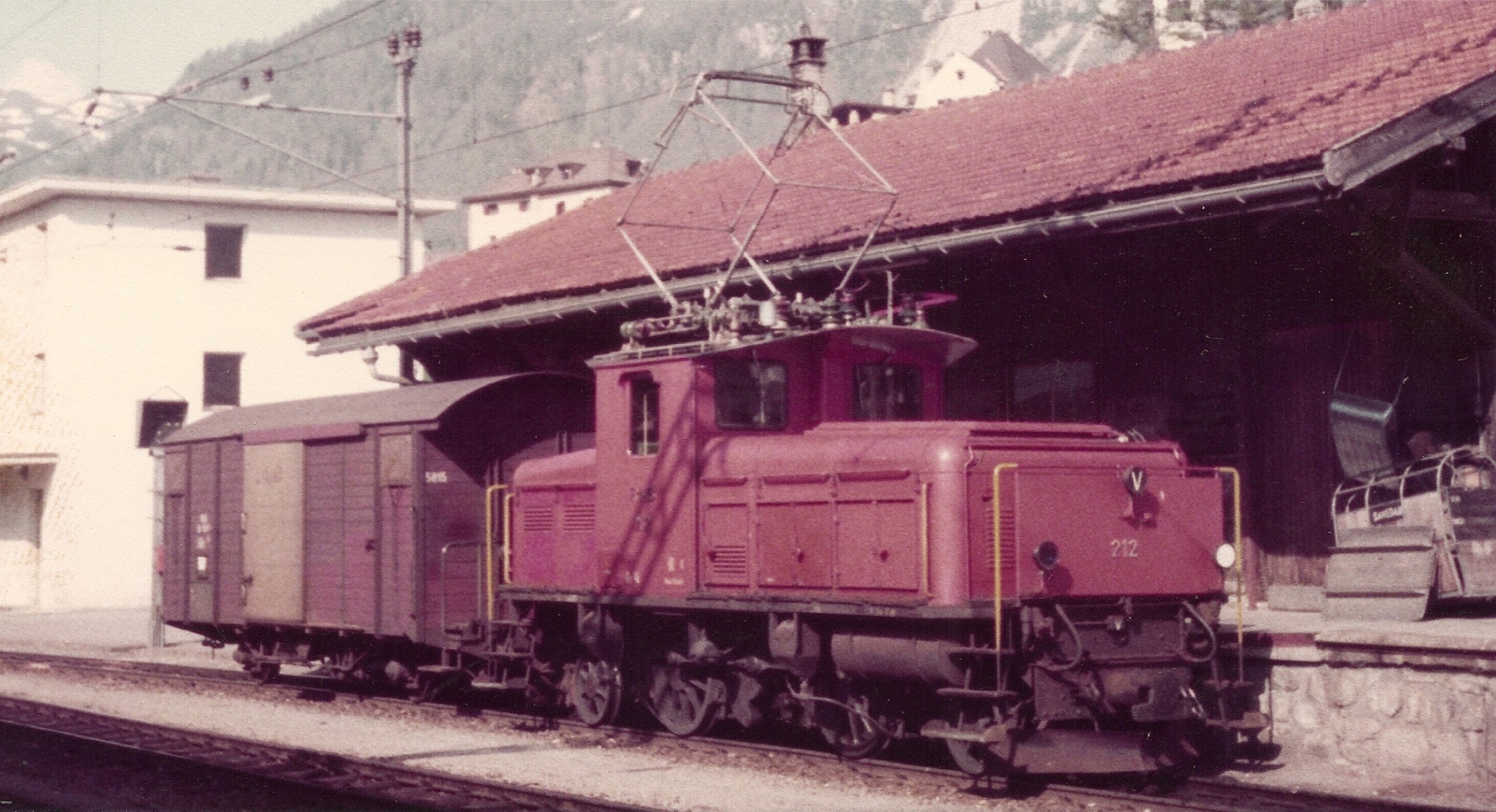 Rebuilt Ge 2/4 No. 212 in June 1982 at Samedan