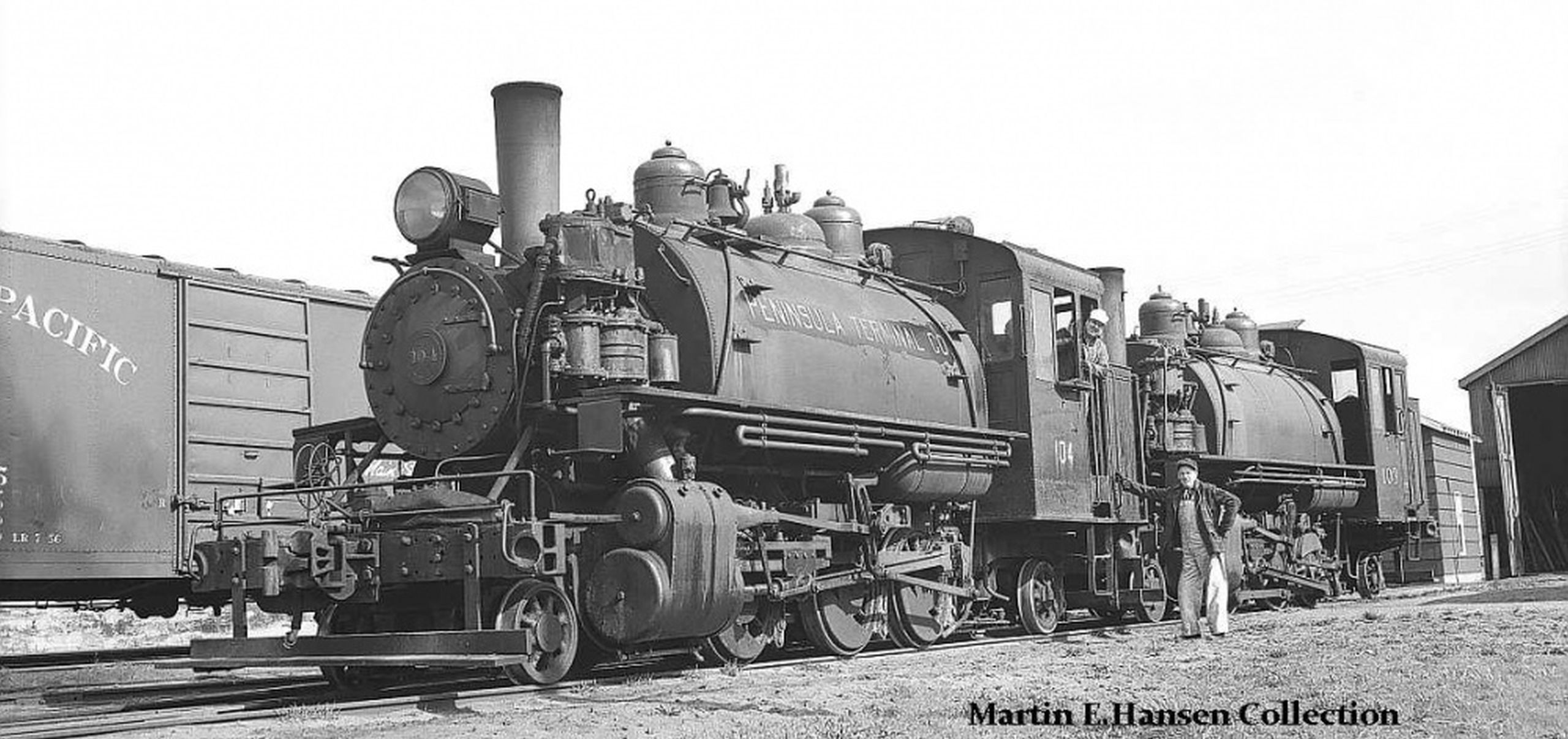Both locomotives together at the Peninsula Terminal Company